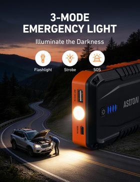 AstroAI side ports for USB output showing power bank capability to charge phones on the road