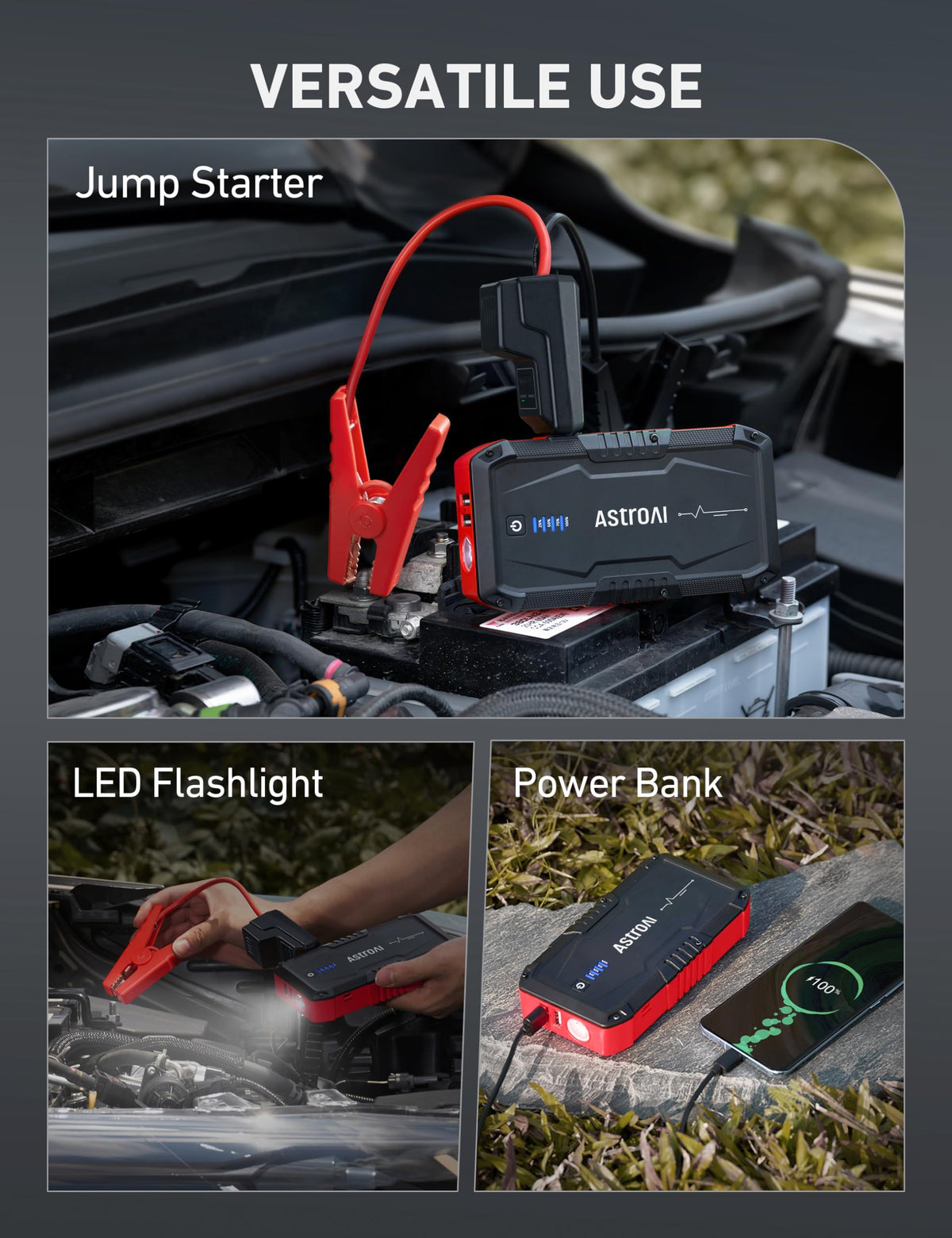 AstroAI S8 held in hand showing compact size and easy trunk storage