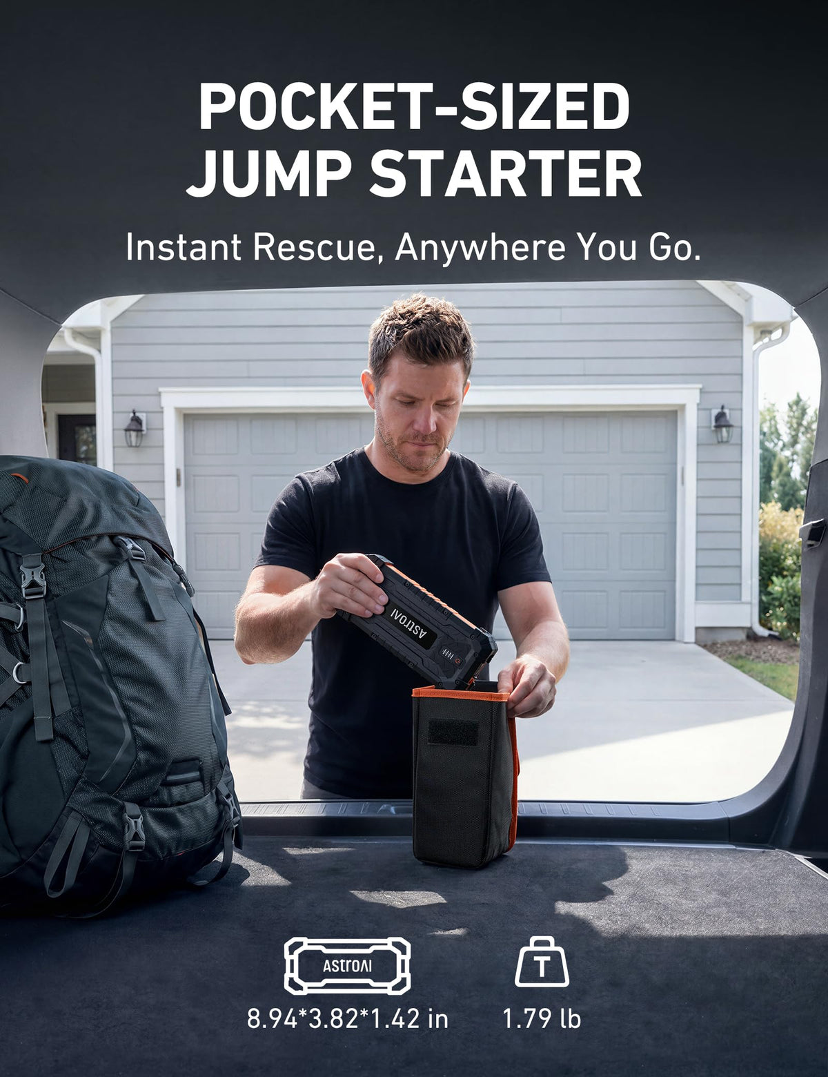 AstroAI used roadside with a person changing a tire showing emergency preparedness benefit