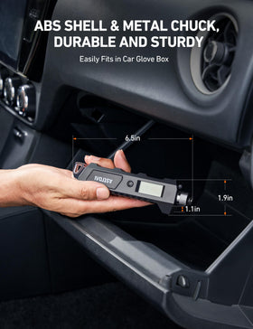 AstroAI gauge in hand size comparison showing portable storage and travel convenience benefit