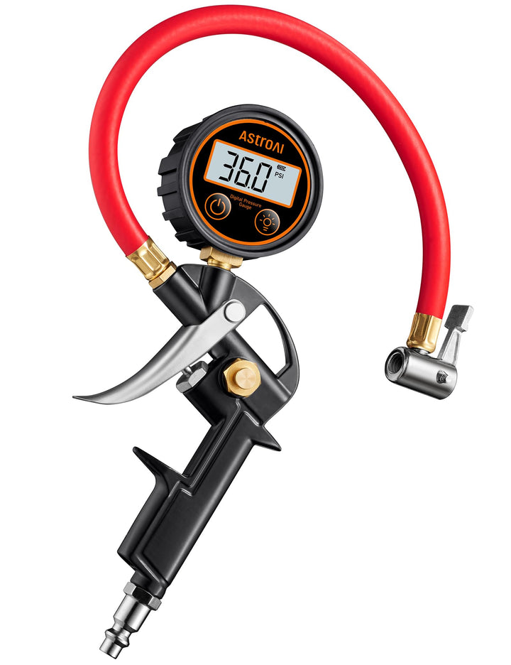 AstroAI T1 front view showing compact inflator and controls for easy handling