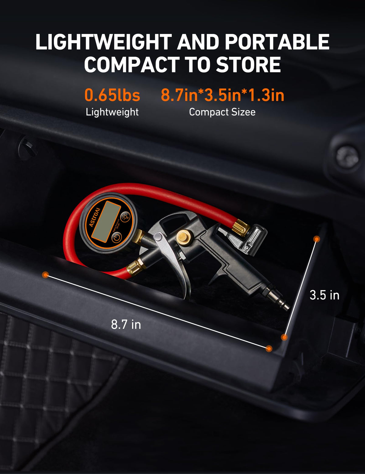 AstroAI T1 in use on a car tire showing fast inflation and accurate reading