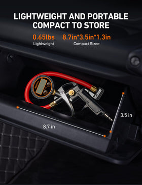 AstroAI T1 in use on a car tire showing fast inflation and accurate reading