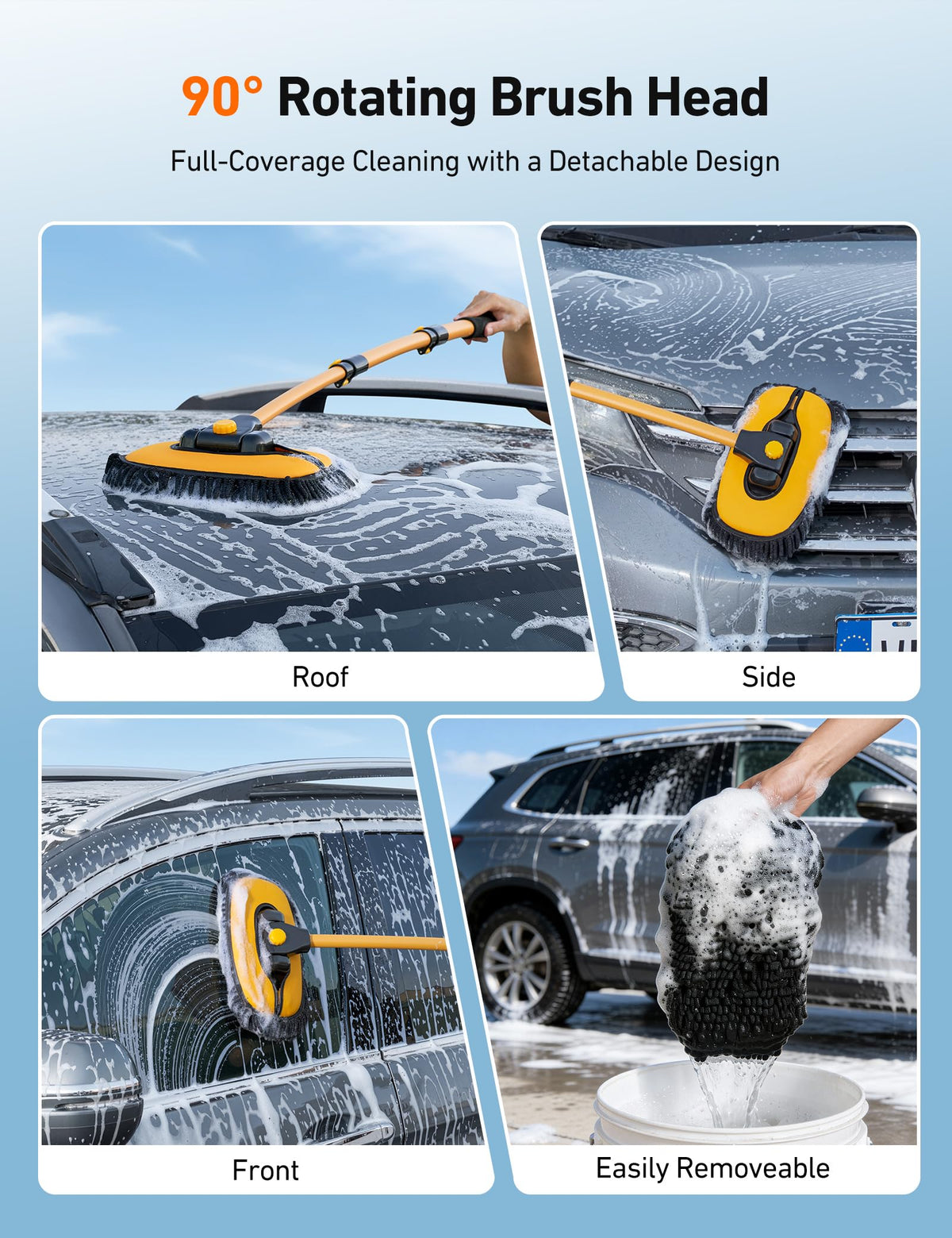 AstroAI tire brush detail scrubbing wheels to remove grime effectively