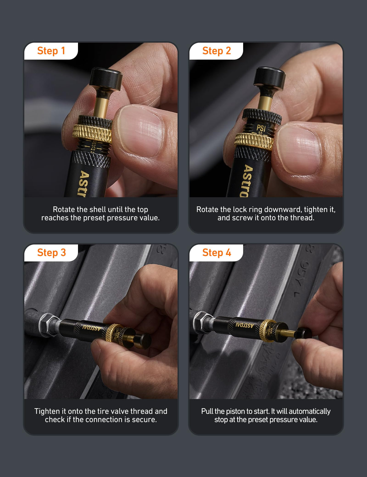AstroAI zipper pouch open with deflators and caps highlighting organized portability