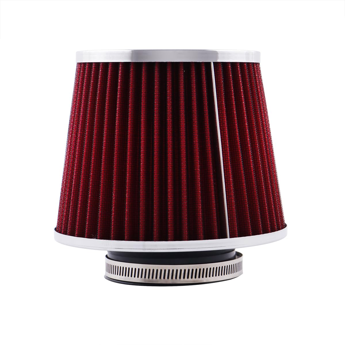 ASYXPCRH front view of red conical air filter showing shape and airflow benefit