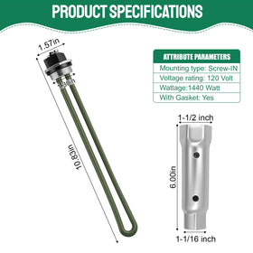 ATEEfaee close-up of the 120V 1440W heating element showing corrosion-resistant surface