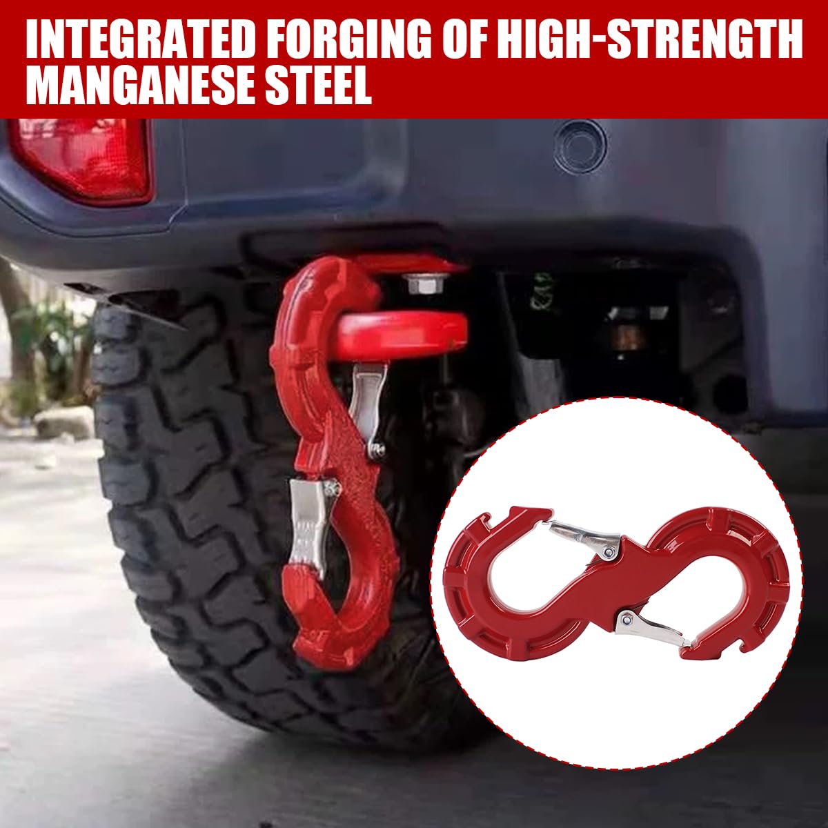 ATENGIDR S-hook connected to winch and strap conveying secure recovery