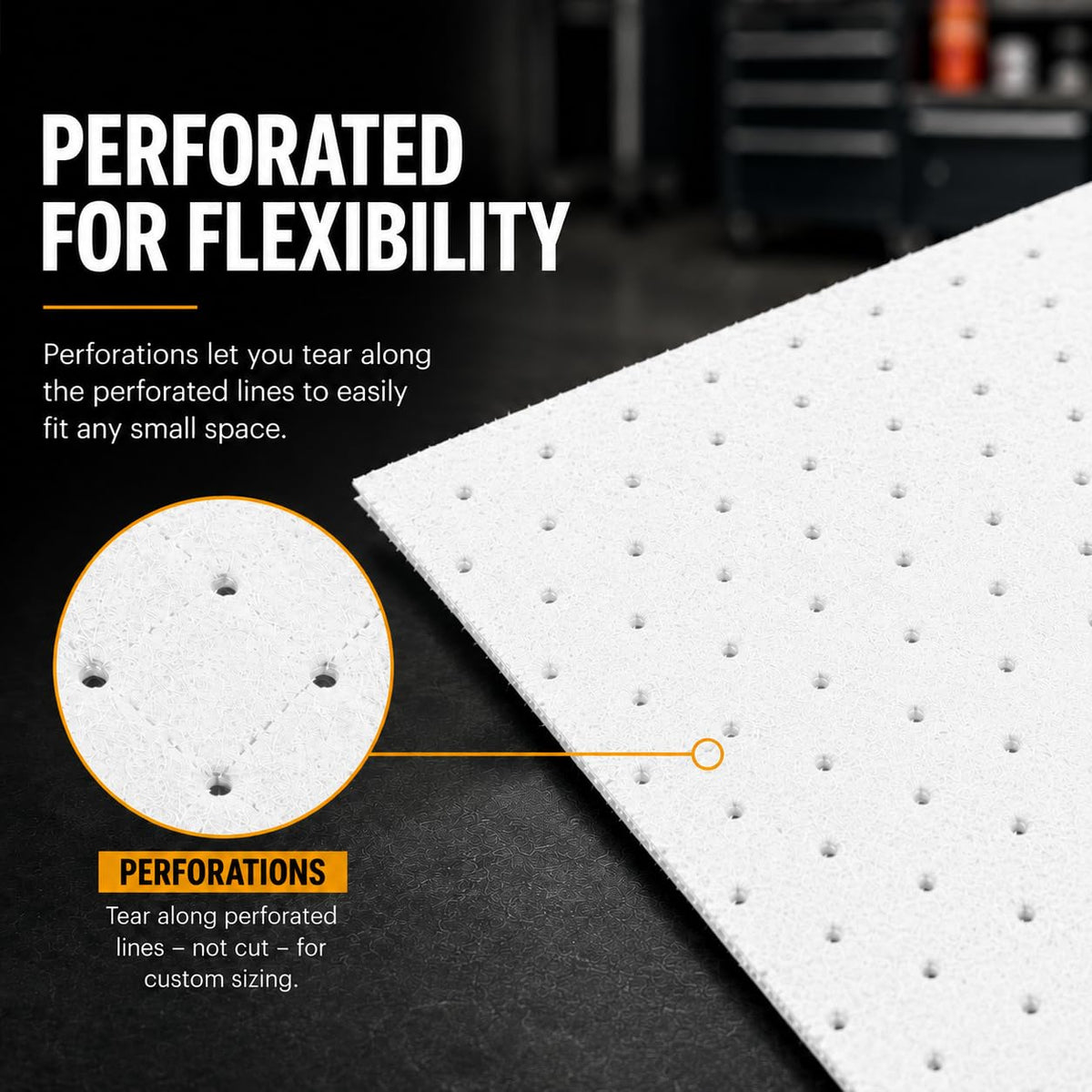 ATERET pad absorbing oil on workshop floor, reduces cleanup time benefit