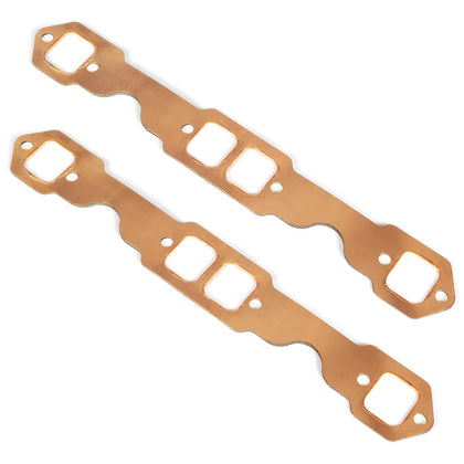 Atesilor front view of two copper square-port header gaskets showing fitment and finish benefit