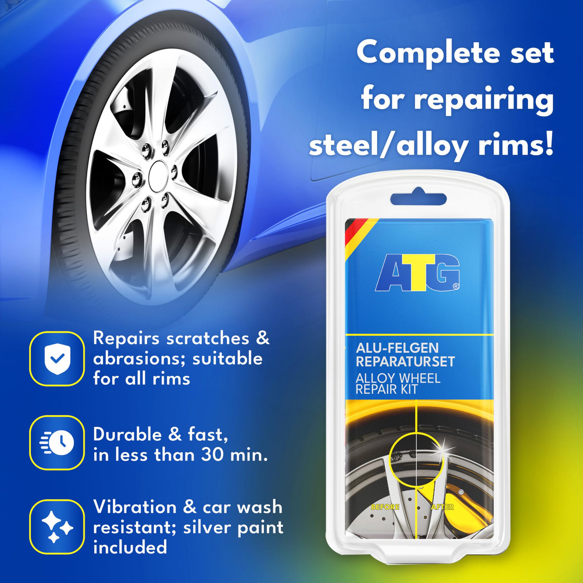 ATG application tools laid out including spatulas sandpaper gloves for controlled repairs