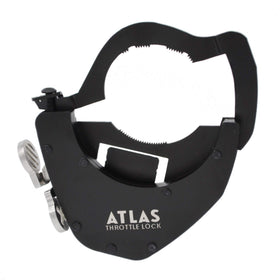 ATLAS Throttle Lock installed on handlebar demonstrating comfortable thumb access