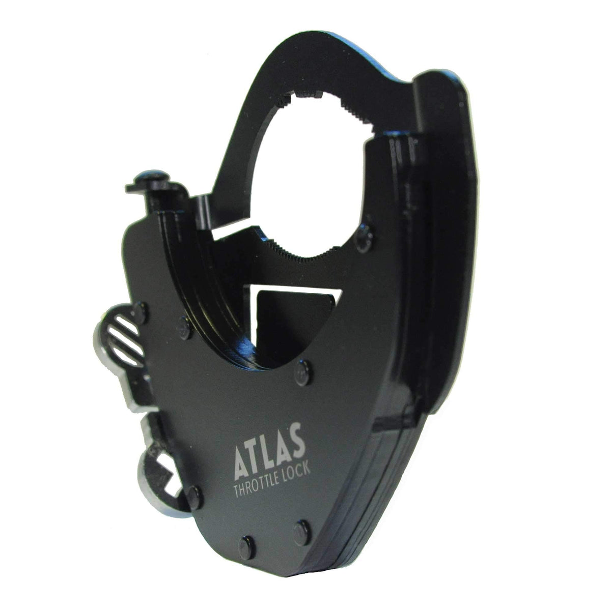 ATLAS Throttle Lock next to ruler showing compact size for space‑saving fit