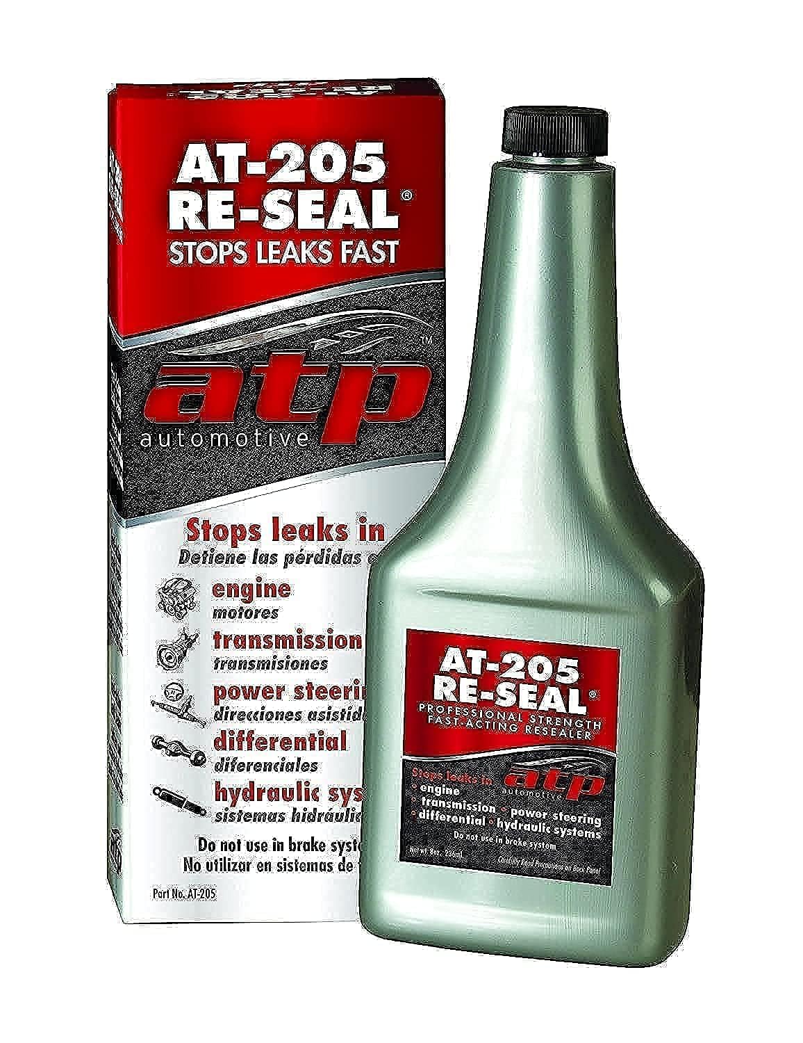 ATP Automotive AT-205 bottle front showing label and 8-ounce size for quick leak fixes