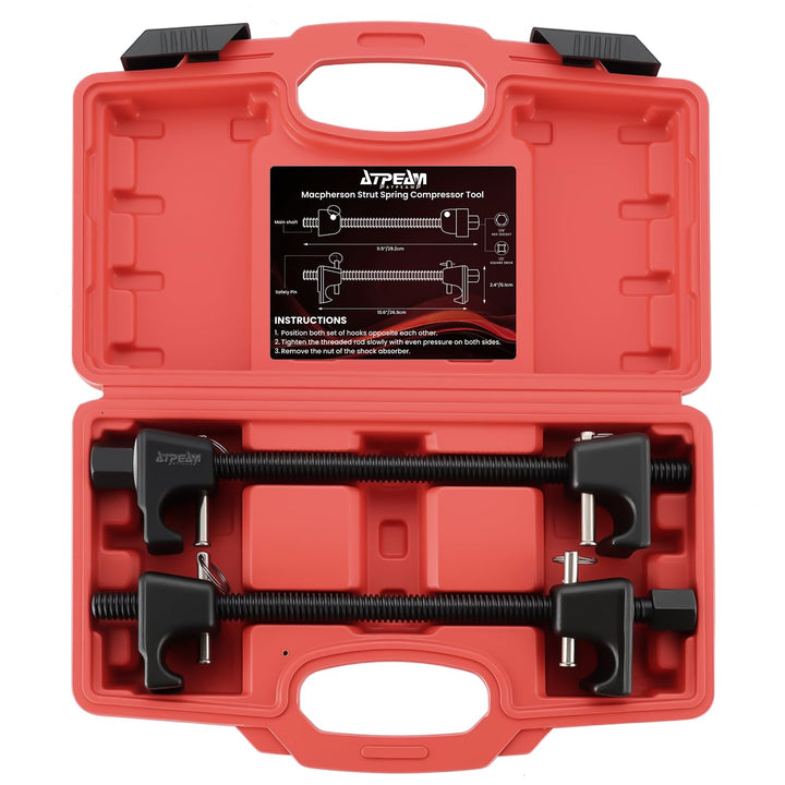 ATPEAM front packaging showing the 2-piece compressor set and included case, durable and ready