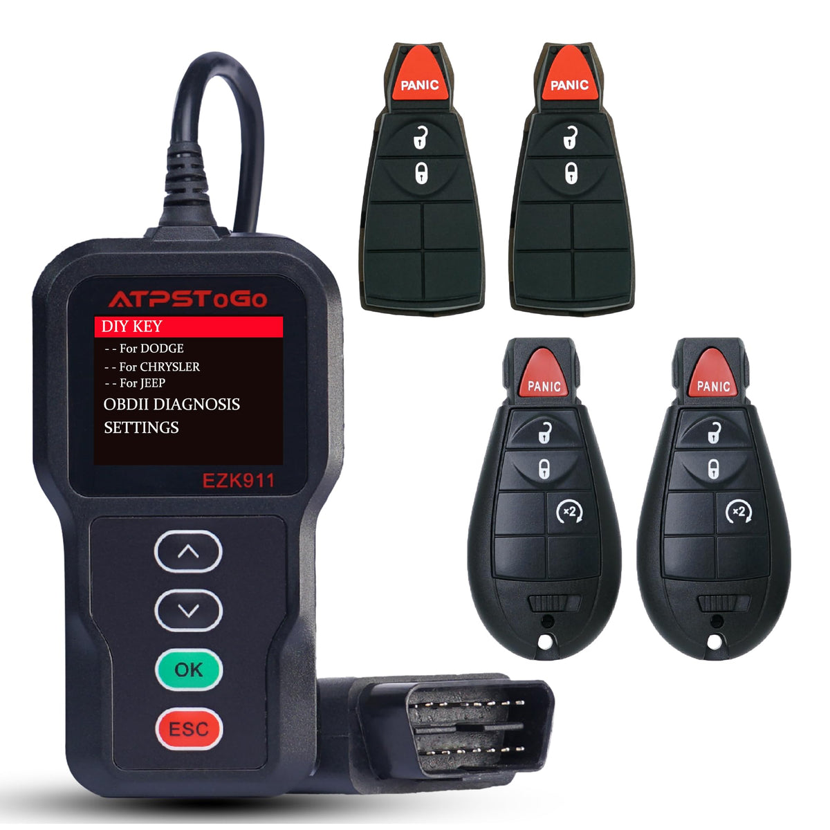 ATPSTOGO front view remote showing buttons and clear branding benefit quick identification