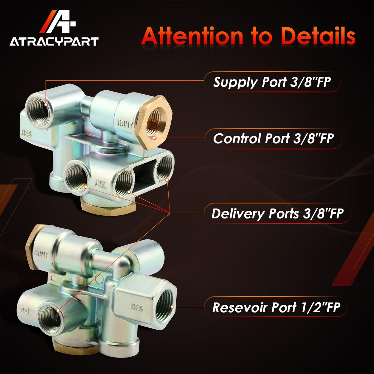 ATRACYPART 110500 labeled ports showing delivery supply control reservoir sizes