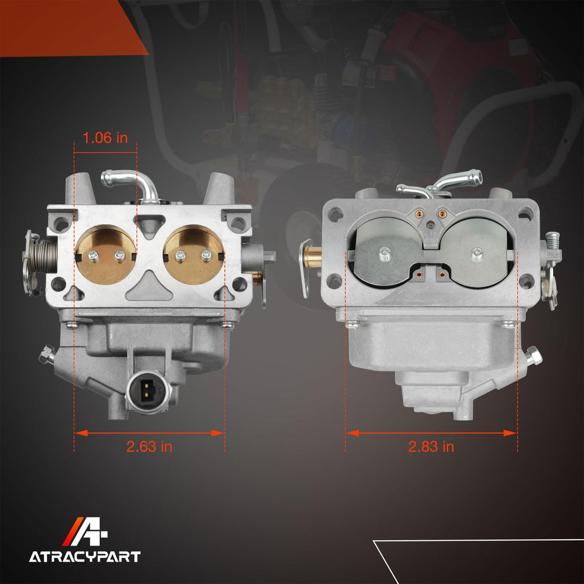 ATRACYPART carburetor beside ruler to show compact size for easy installation