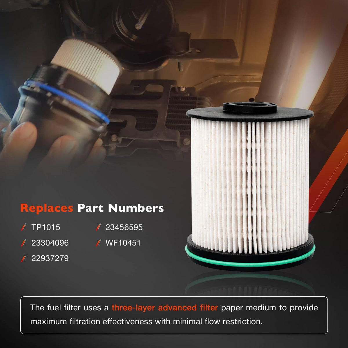 ATRACYPART fuel filter media close-up showing fine filtration protection