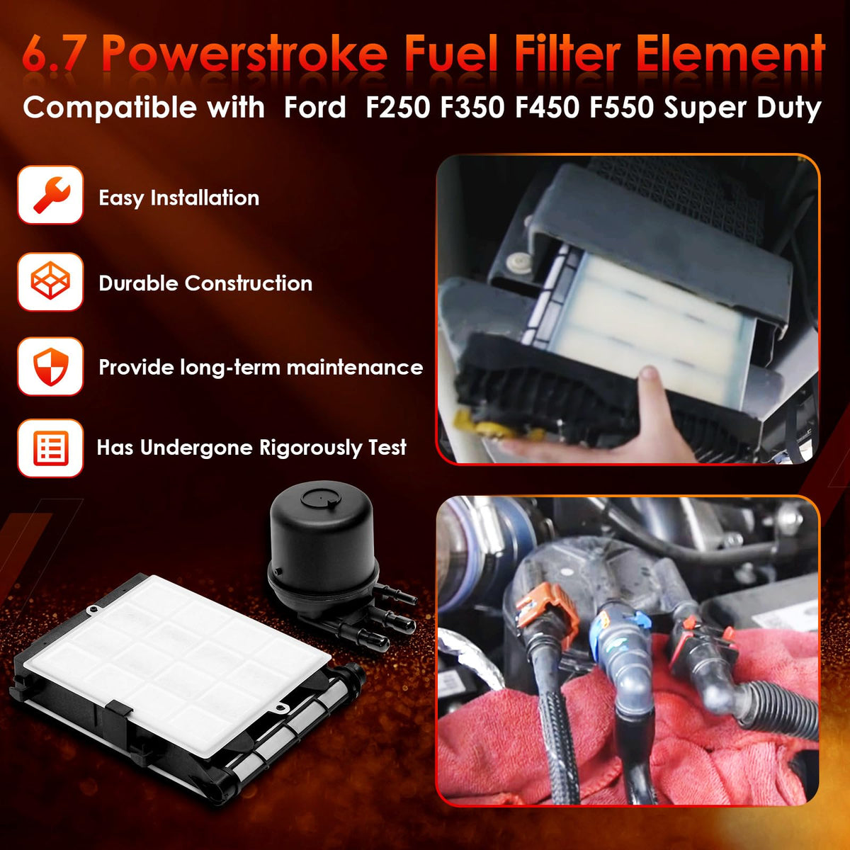 ATRACYPART fuel separator installed in engine bay illustrating correct fit benefit