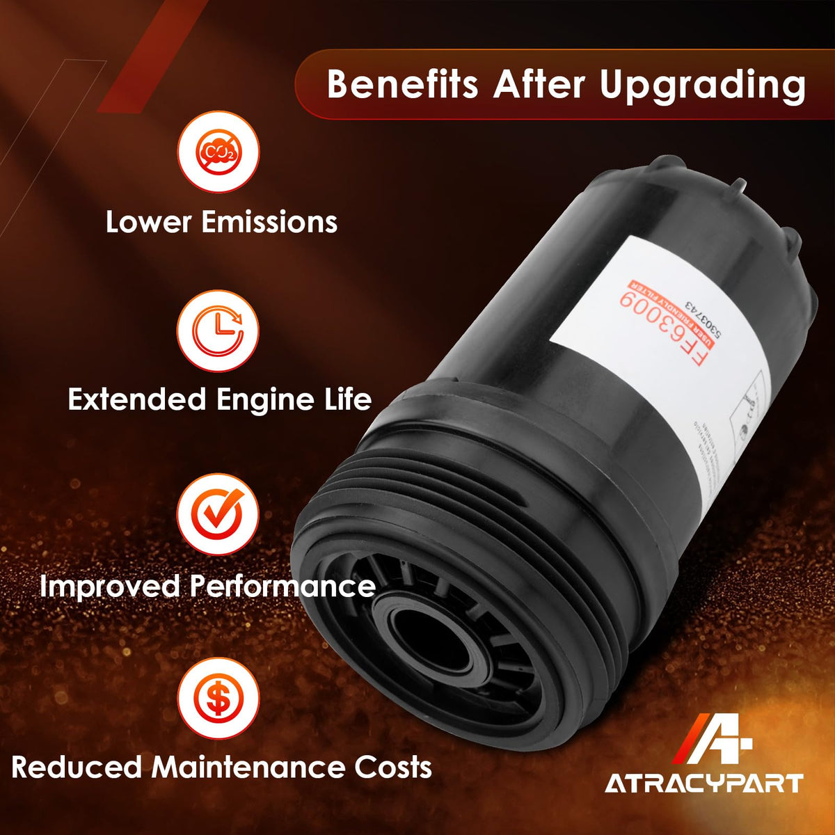 ATRACYPART filter installed on Cummins fuel housing demonstrating correct fit