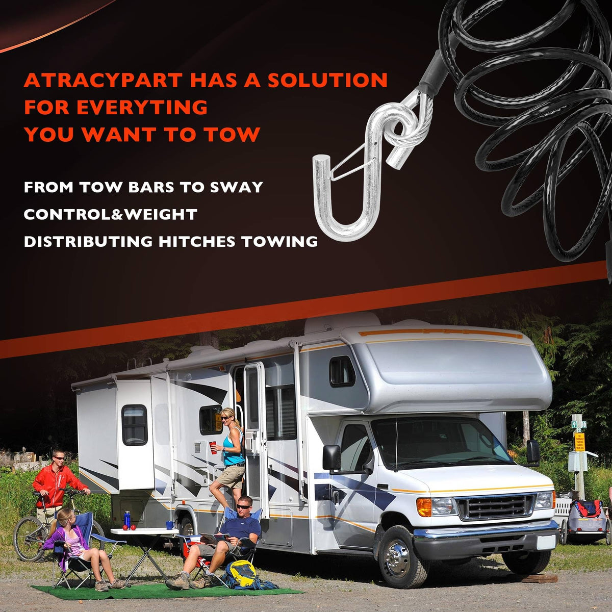 ATRACYPART installed on RV tow bar demonstrating reliable backup connection