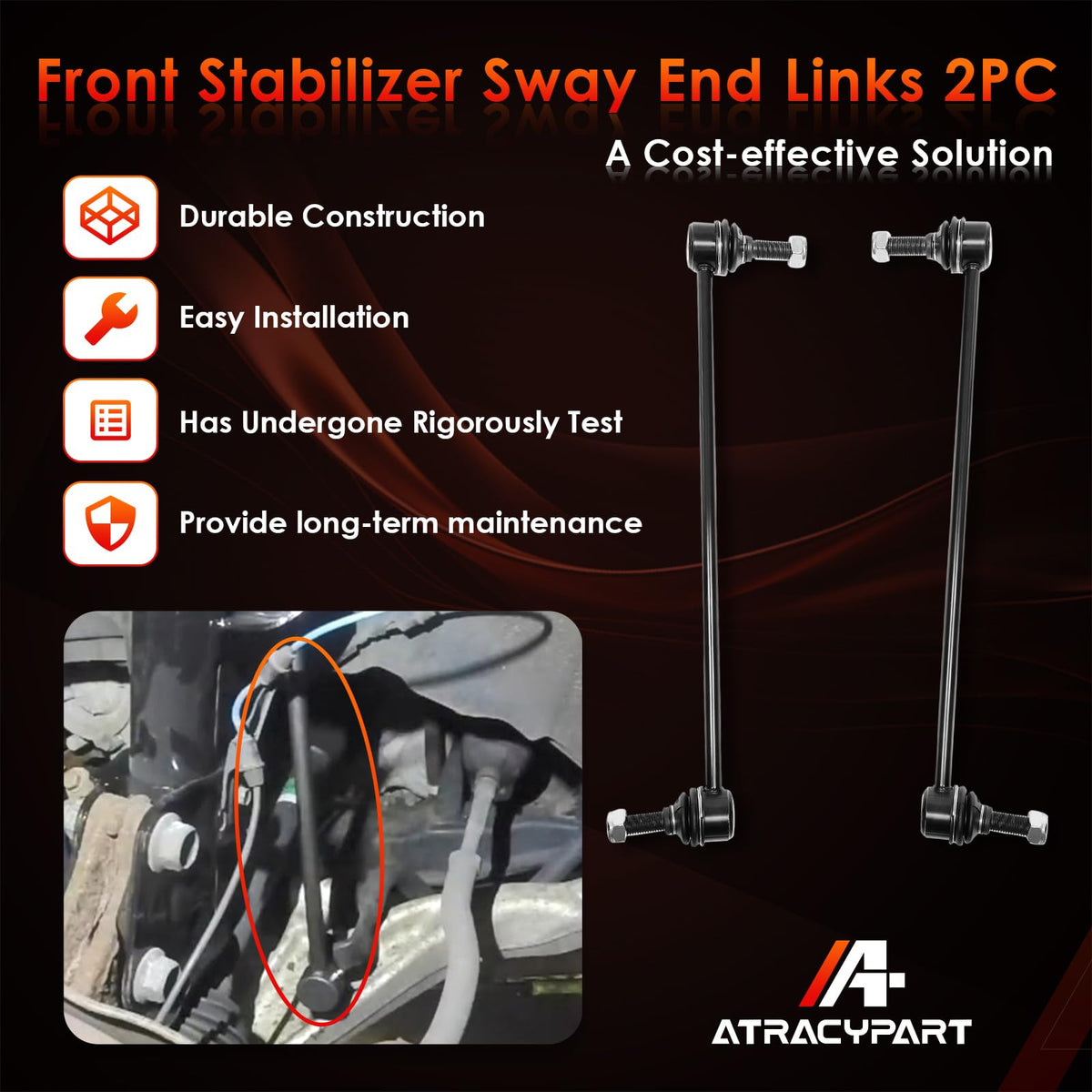 ATRACYPART sway link installed on vehicle front suspension improving cornering stability
