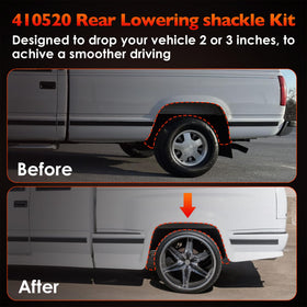 ATRACYPART shackle installed on truck rear demonstrating lowered stance benefit