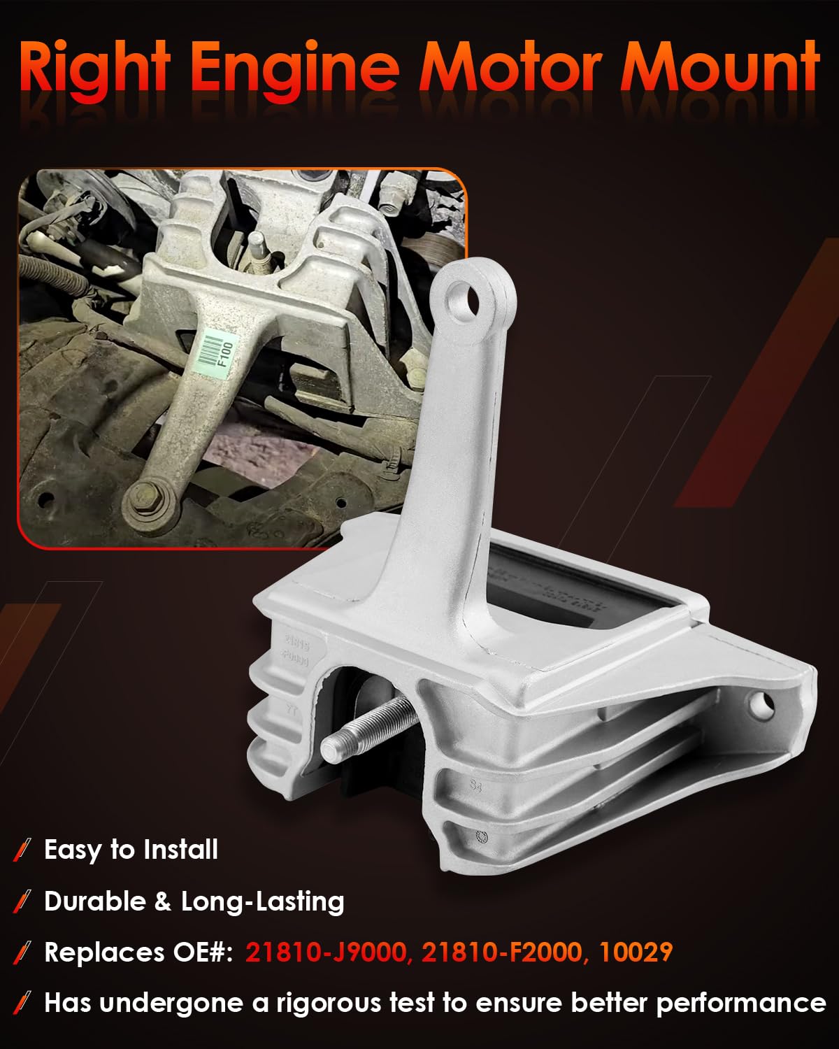 ATRACYPART side detail of mount highlighting bolt holes for easy installation benefit