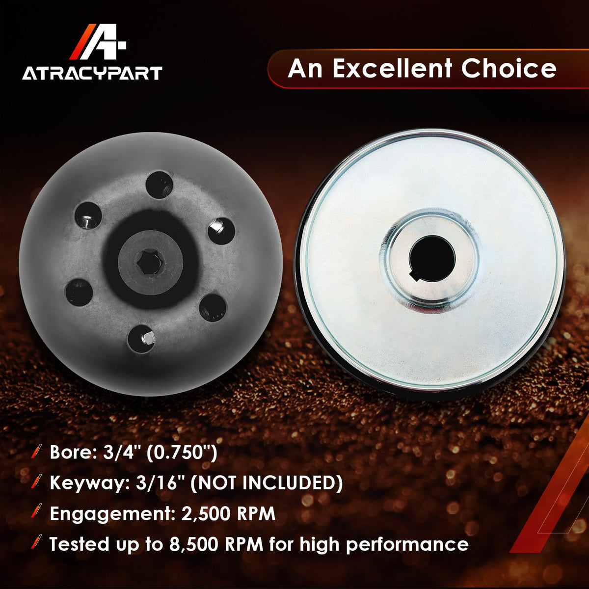 ATRACYPART side profile showing 3/4 inch bore for precise shaft fit and stability