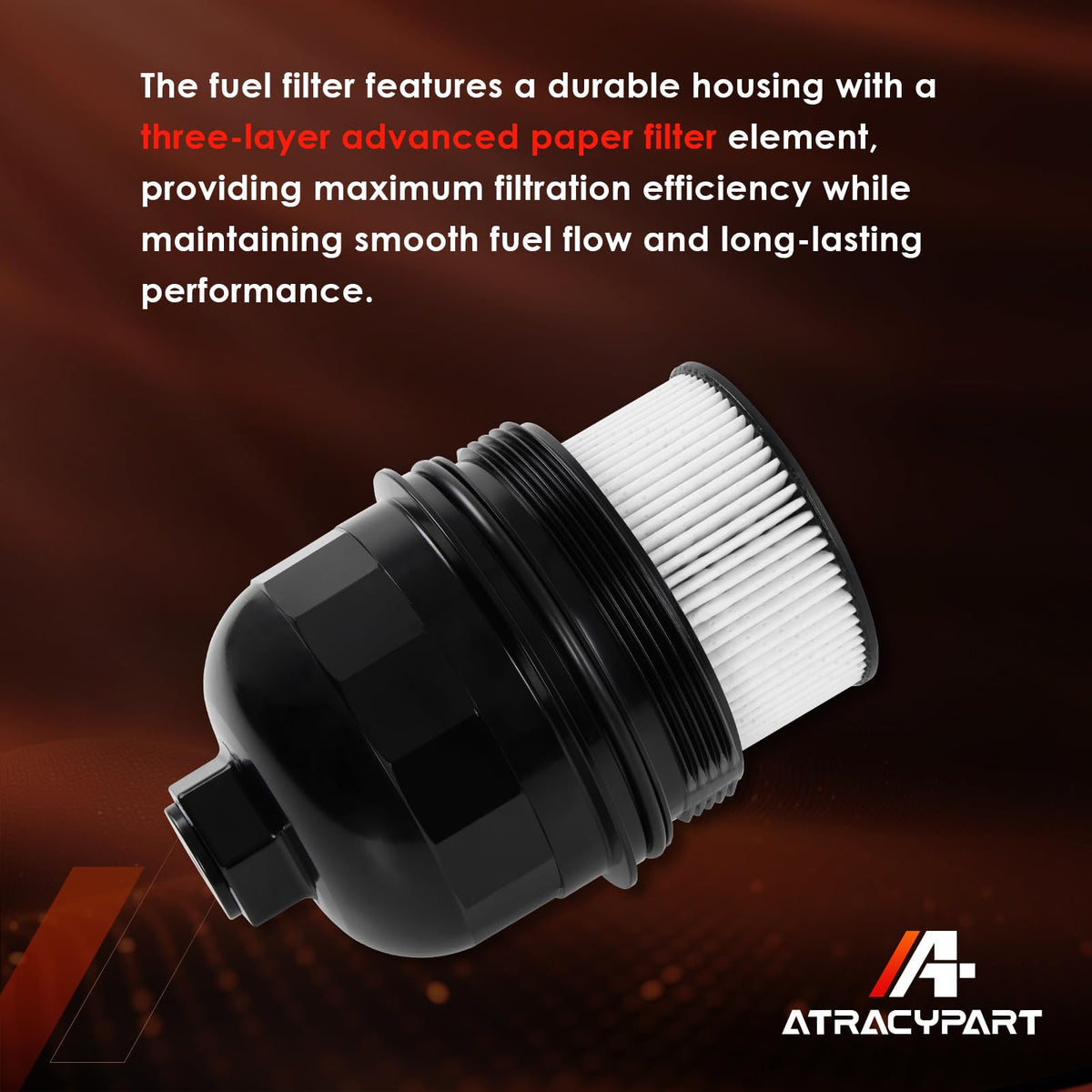 ATRACYPART TP1015 filter side view showing pleat design for reliable fuel filtration