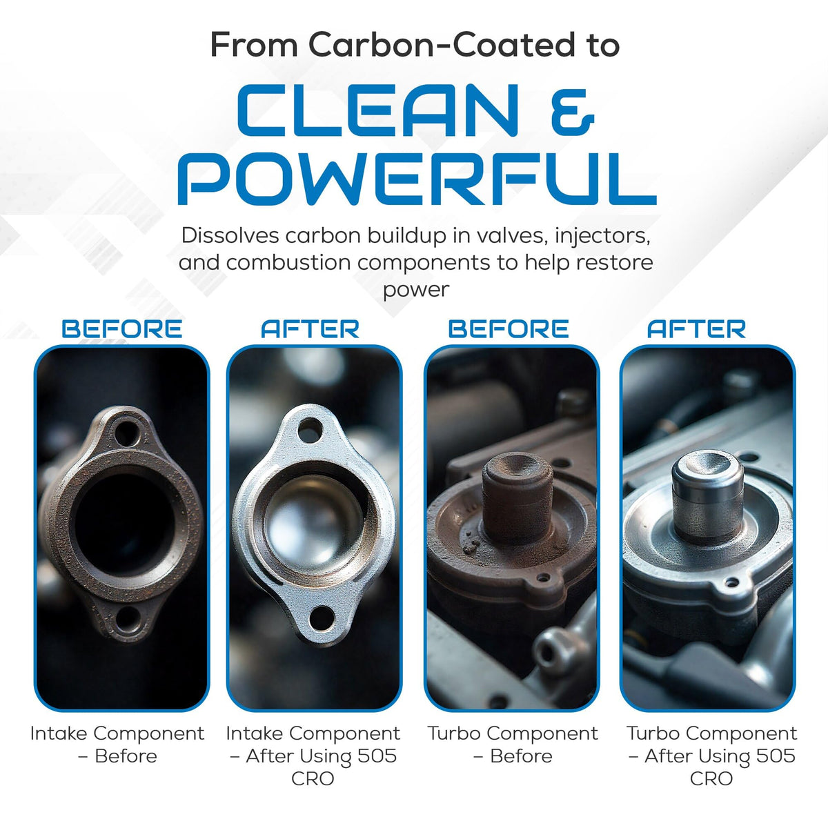 Manifold and valvetrain before and after cleaning with ATS Chemical 505