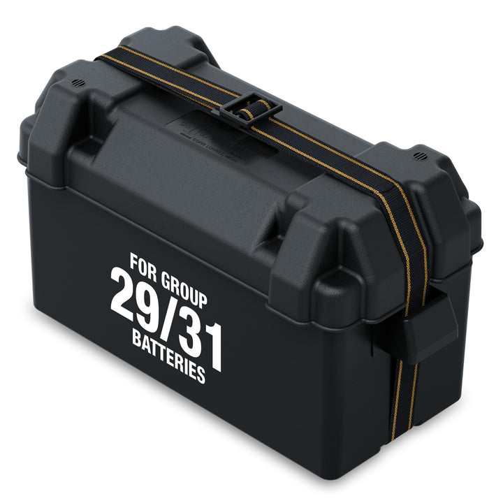 attwood front view battery box showing durable shell and quick identification benefit