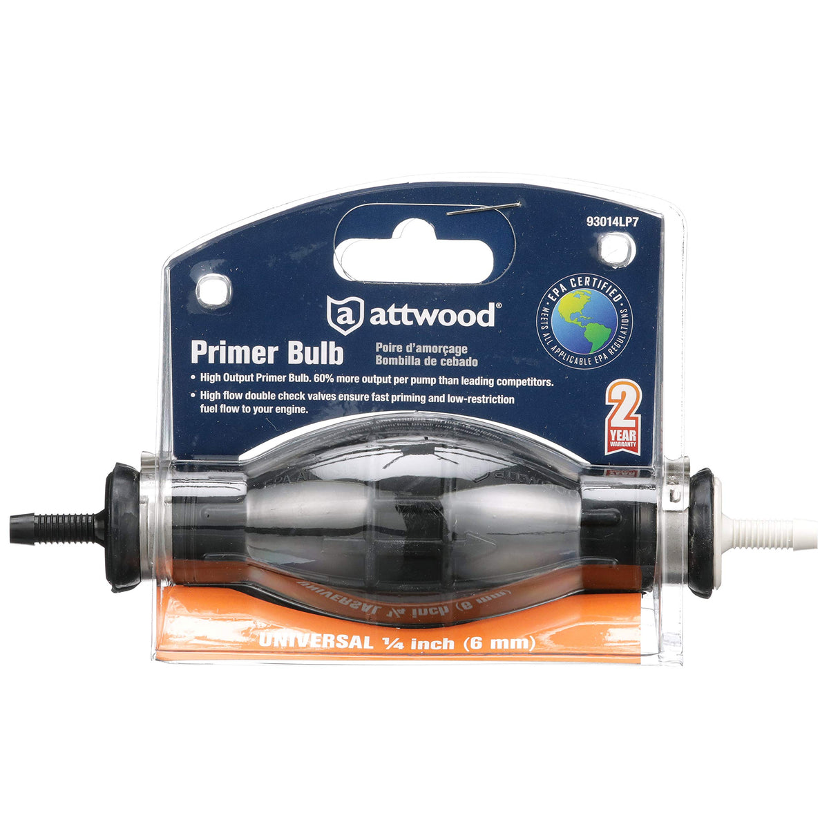 attwood primer bulb next to ruler for scale, compact size saves space