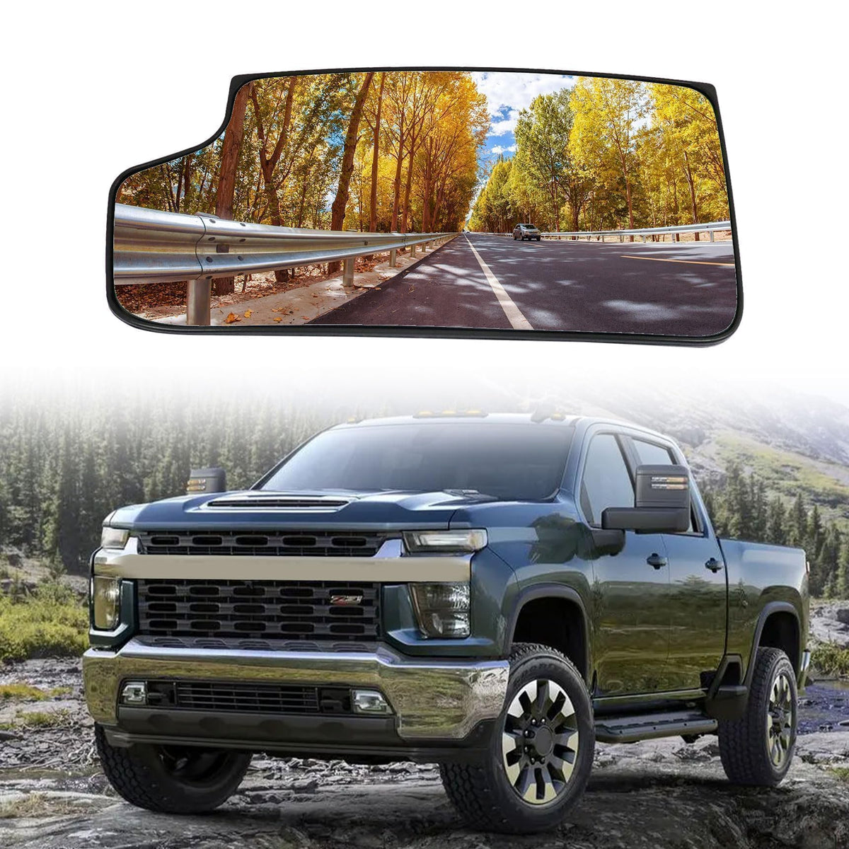 ATUOTPO mirror visible while towing to show improved sightlines and safety