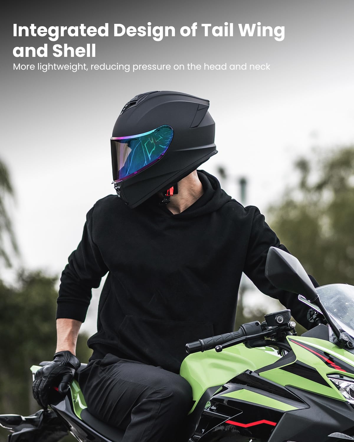 AUBOA helmet visor lock detail, secure at high speeds benefit