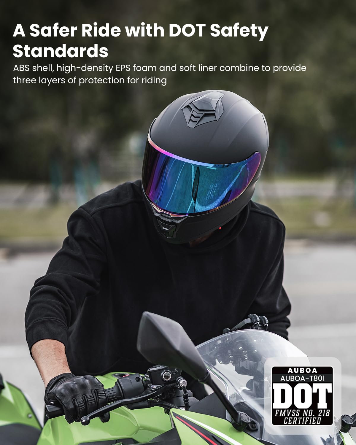 AUBOA helmet dual visors displayed, easy swap for day and night