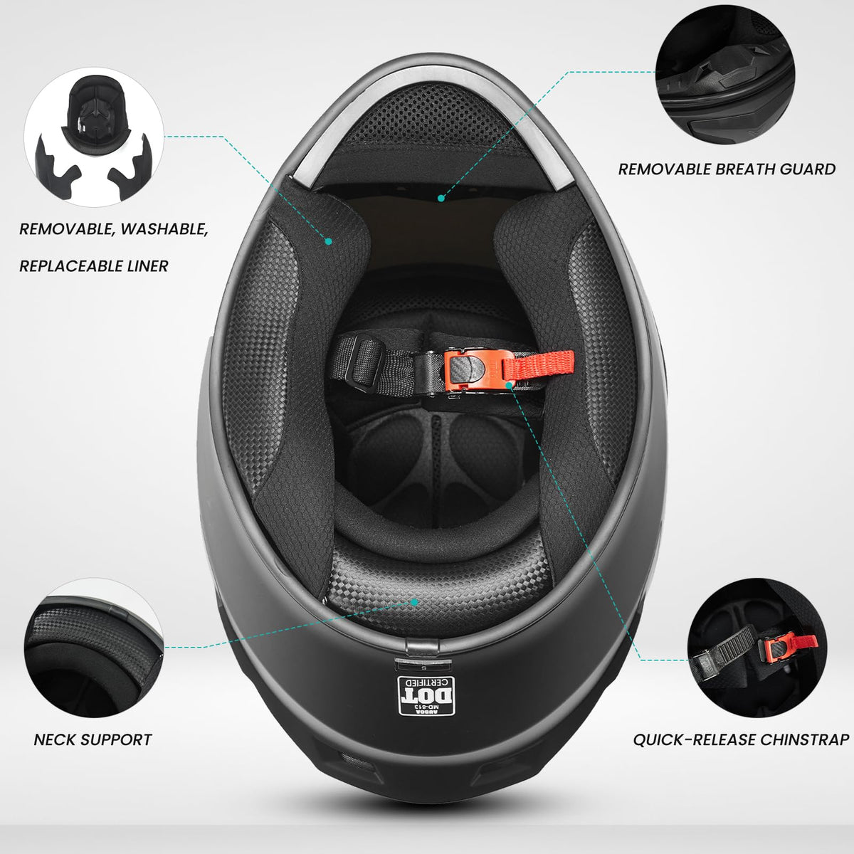 AUBOA MD-813 ventilation ports illustrating airflow management for rider comfort