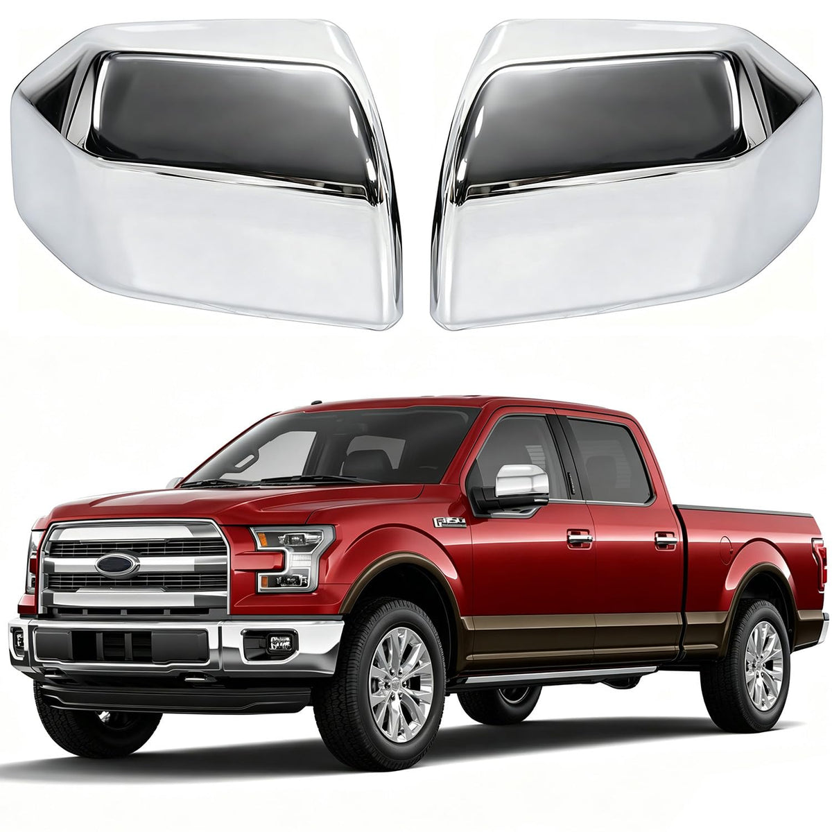 AUCERAMIC front view chrome mirror covers showing sleek upgrade benefit