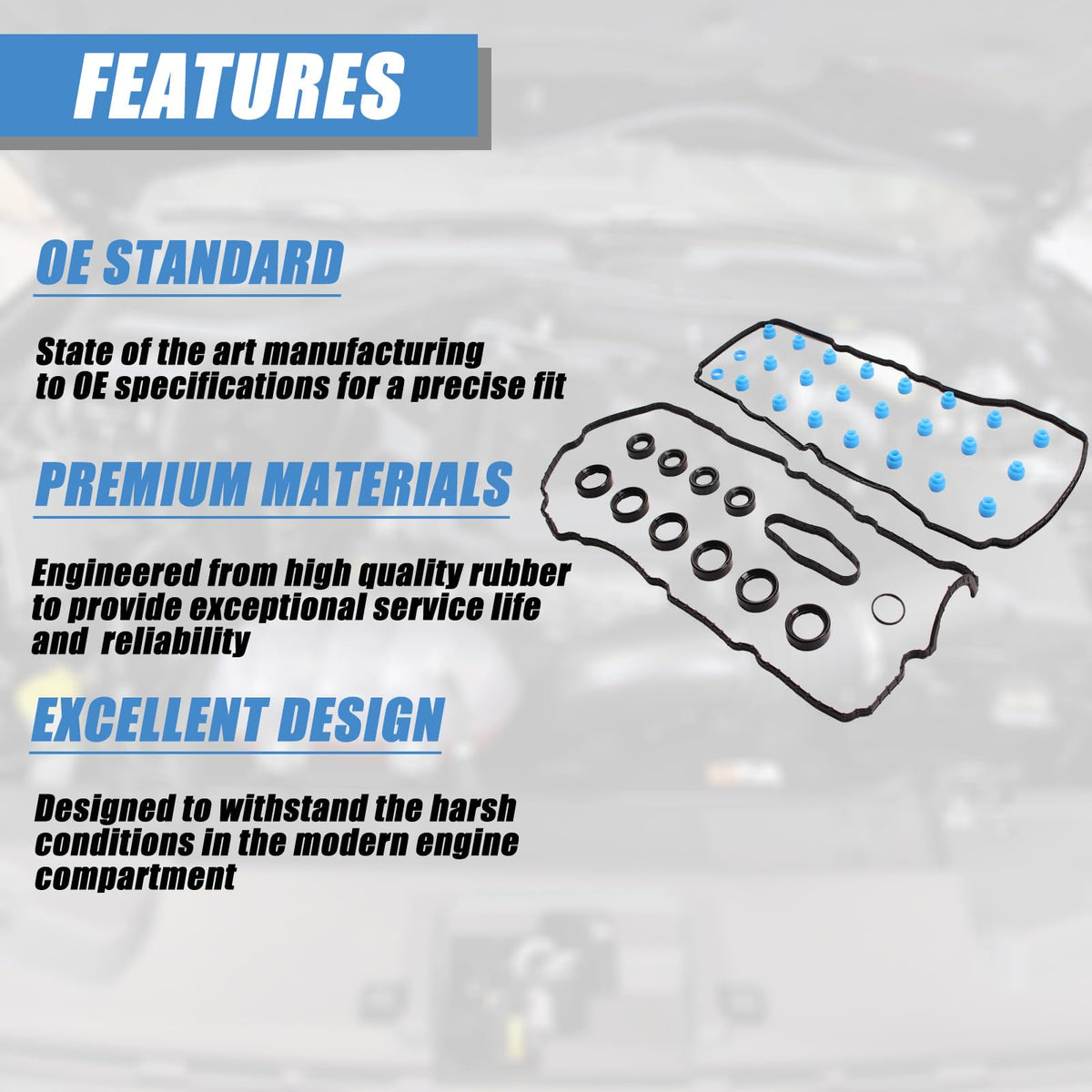 AUCERAMIC valve cover grommets layout showing quantity and durable material