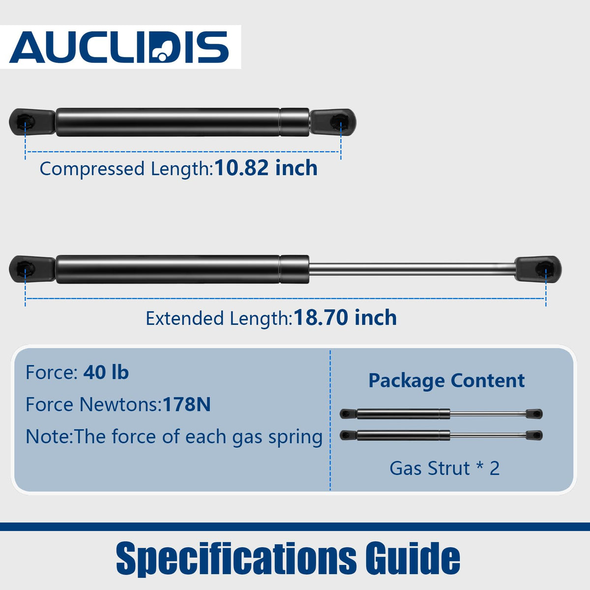 AUCLIDIS strut extended to 18.70 inches showing correct replacement length