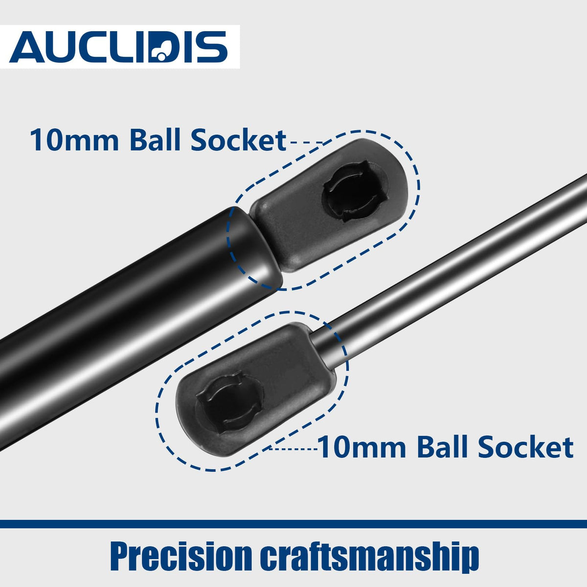 AUCLIDIS gas strut installed on a camper shell demonstrating smooth lift