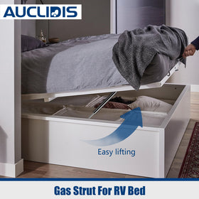 AUCLIDIS gas strut installed on RV bed lid demonstrating easy lift assistance