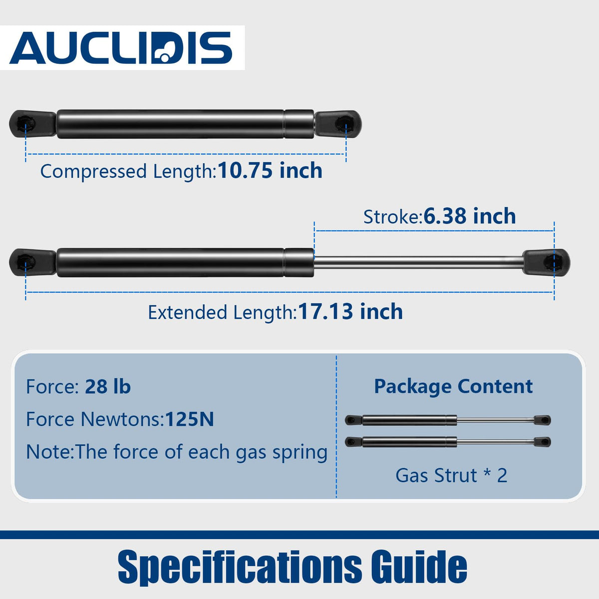 AUCLIDIS side profile extended at 17.13 inches for correct length match