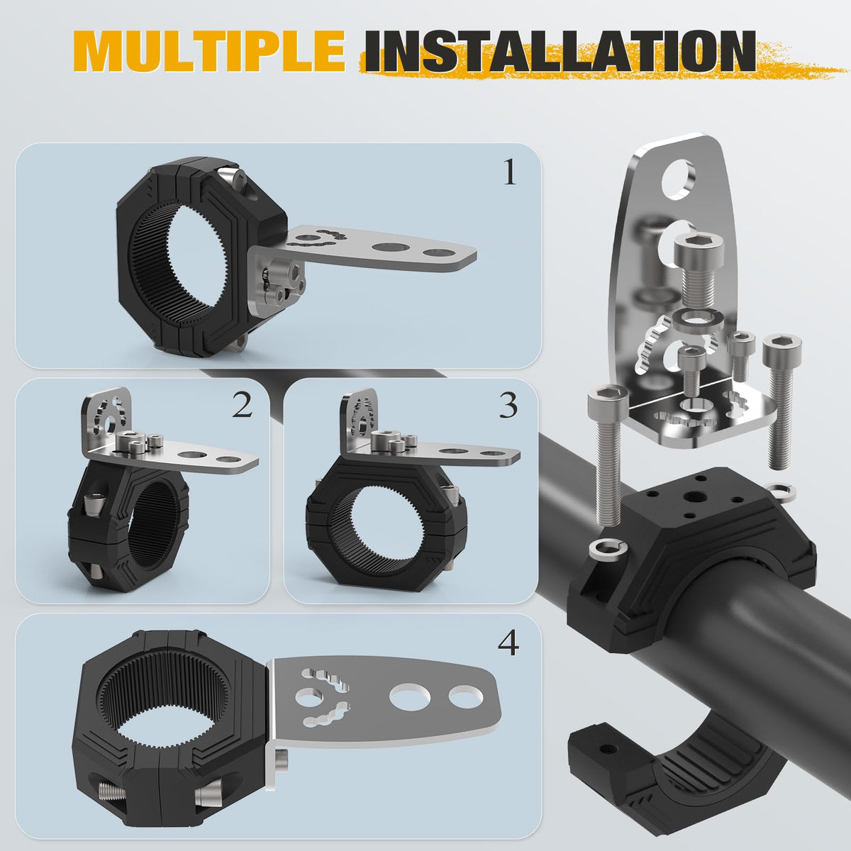 Audak L-bracket and fasteners showing versatile mounting holes