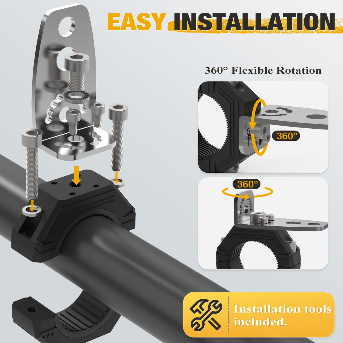 Audak clamp installed on vehicle roll bar showing stable attachment