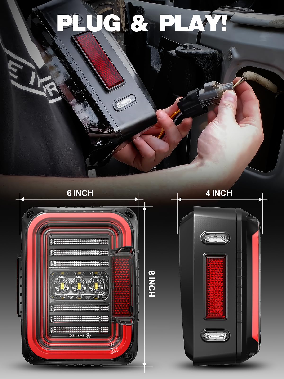 AUDEXEN tail light next to ruler showing exact OEM-fit dimensions