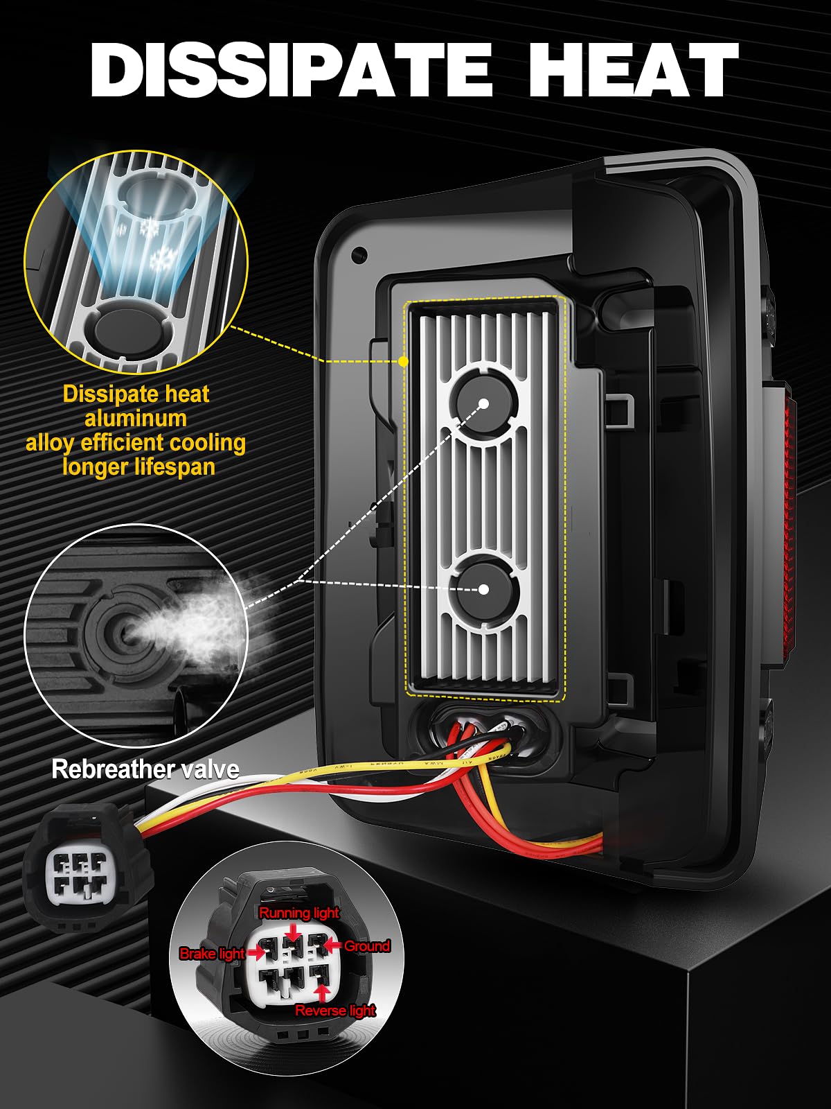 AUDEXEN tail light illuminated in wet weather illustrating IP67 waterproof durability