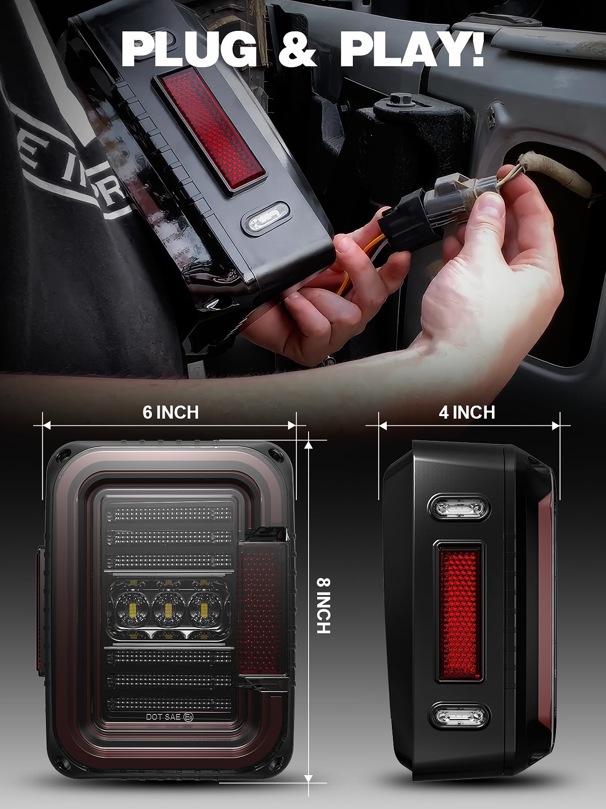 AUDEXEN tail light held by hand for scale demonstrating compact OEM fit