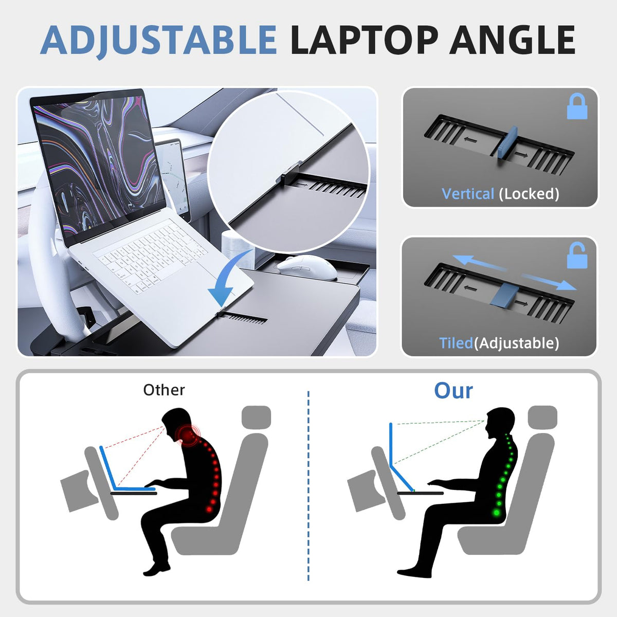 AUEOTUAR laptop in use on tray enables stable, temporary workstation